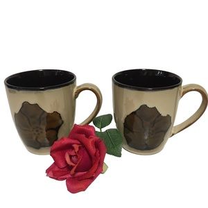 Pfaltzgraff Everyday painted poppies Coffee Mug Tea Cup brown tan 2 tone